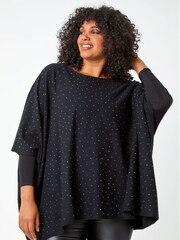 Roman Jet Black Curve Sparkle Embellished Poncho - Image 1 of 5
