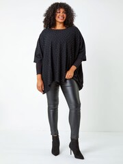 Roman Jet Black Curve Sparkle Embellished Poncho - Image 2 of 5