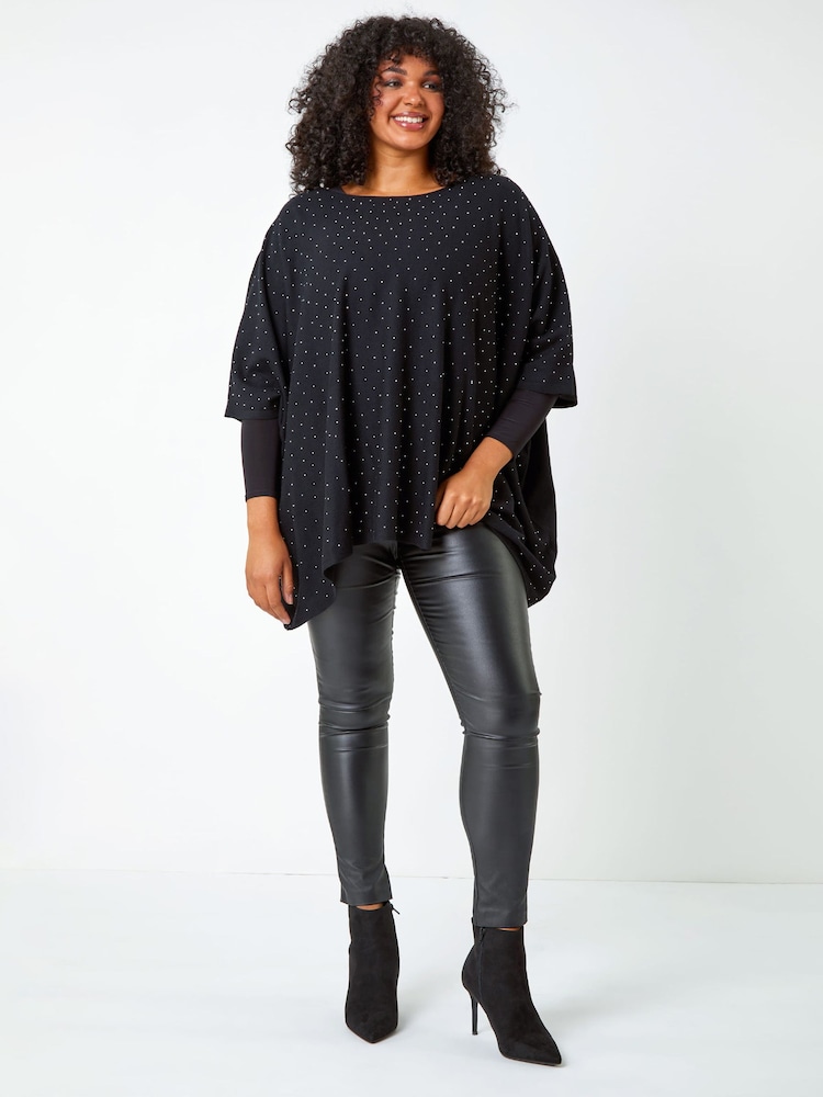 Roman Jet Black Curve Sparkle Embellished Poncho - Image 2 of 5
