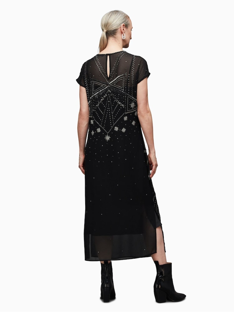 AllSaints Black Embroidered Etta Dress - Image 2 of 6