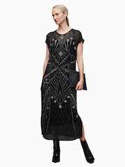 AllSaints Black Embroidered Etta Dress - Image 3 of 6