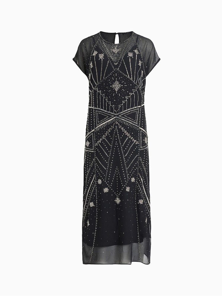 AllSaints Black Embroidered Etta Dress - Image 6 of 6