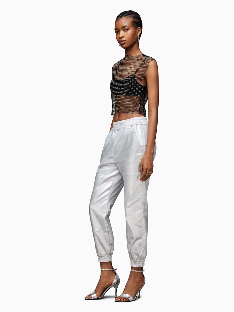 AllSaints Silver Yara Coated Joggers - Image 3 of 7