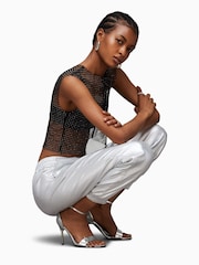 AllSaints Silver Yara Coated Joggers - Image 4 of 7