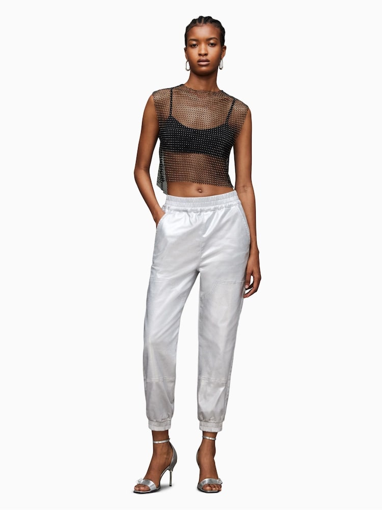 AllSaints Silver Yara Coated Joggers - Image 5 of 7