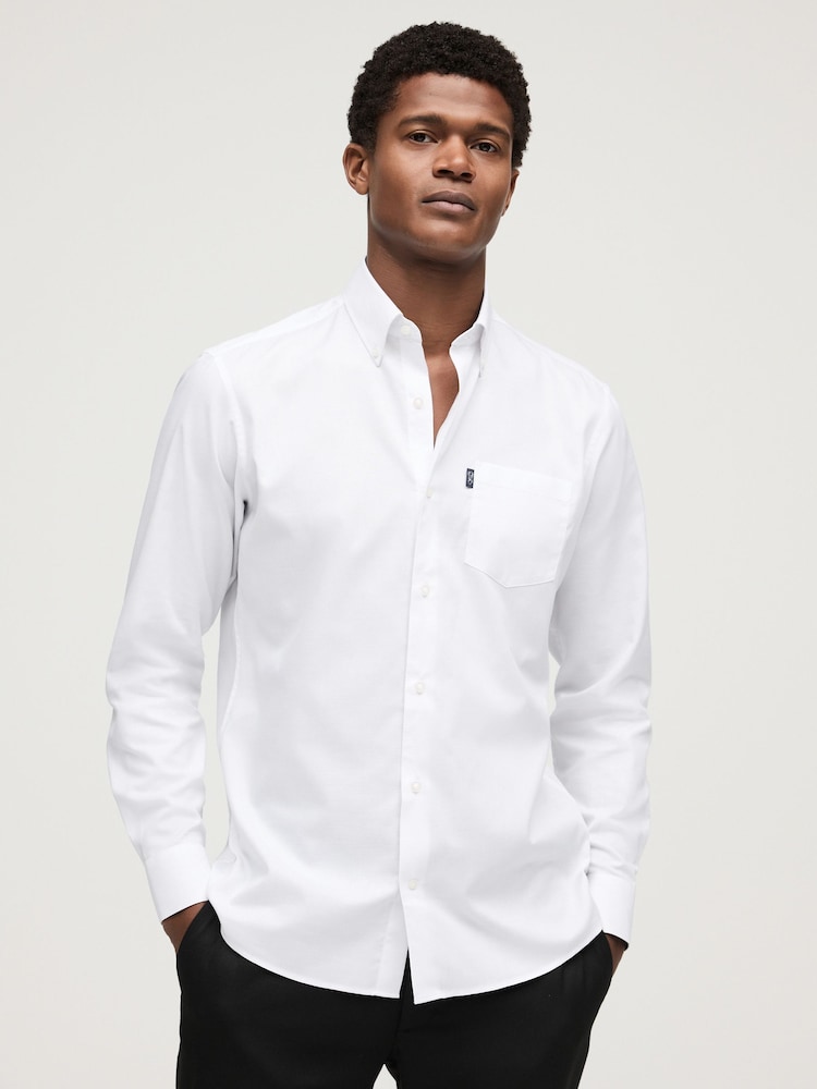 White Slim Fit Button Down Easy Iron Oxford Shirt - Image 1 of 8