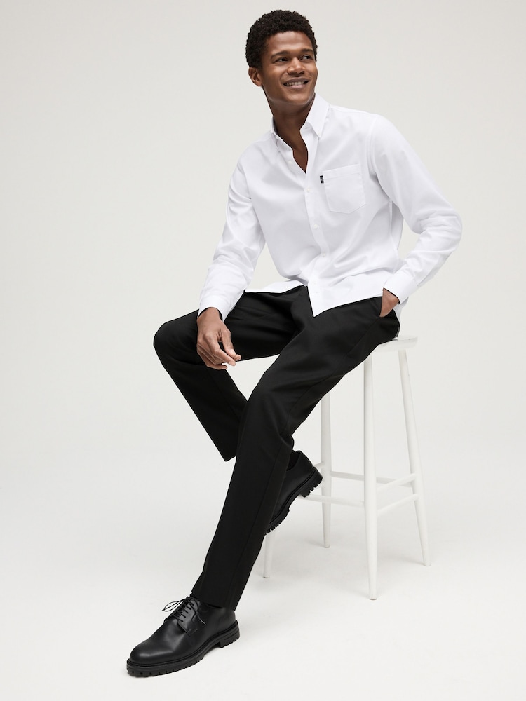 White Slim Fit Button Down Easy Iron Oxford Shirt - Image 2 of 8