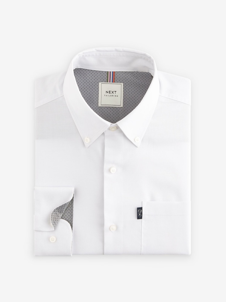White Slim Fit Button Down Easy Iron Oxford Shirt - Image 5 of 8