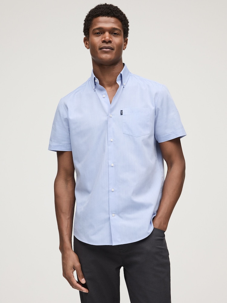 Pale Blue Regular Fit Short Sleeve Easy Iron Button Down Oxford Shirt - Image 1 of 9