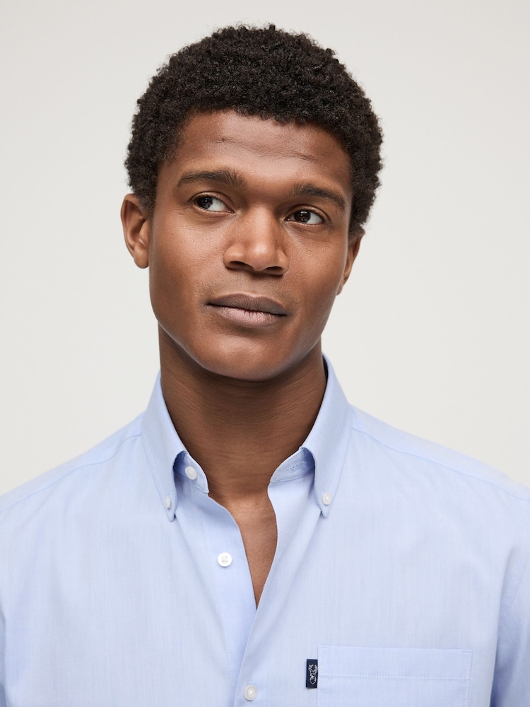 Pale Blue Regular Fit Short Sleeve Easy Iron Button Down Oxford Shirt - Image 4 of 9