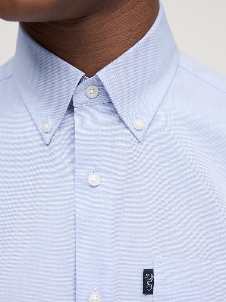 Pale Blue Regular Fit Short Sleeve Easy Iron Button Down Oxford Shirt - Image 5 of 9