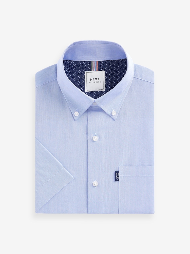 Pale Blue Regular Fit Short Sleeve Easy Iron Button Down Oxford Shirt - Image 6 of 9
