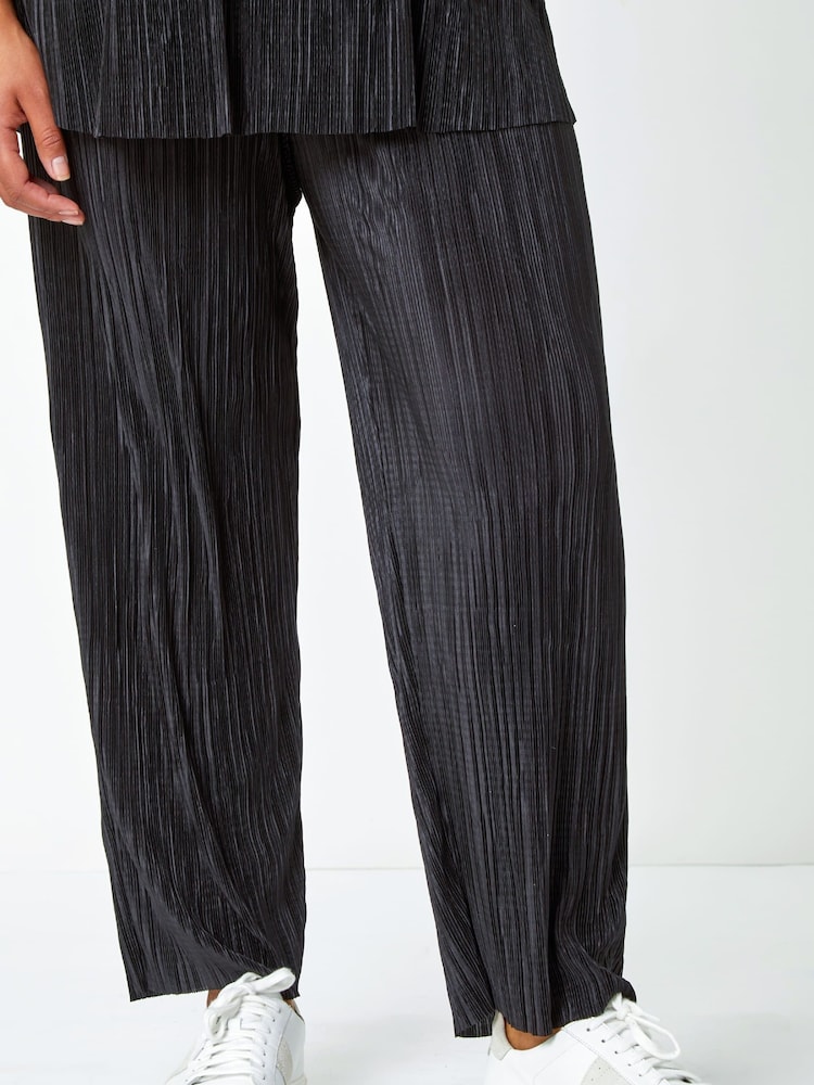 Roman Black Curve Plisse Wide Leg Stretch Trousers - Image 2 of 5