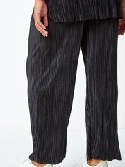 Roman Black Curve Plisse Wide Leg Stretch Trousers - Image 3 of 5