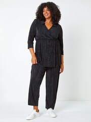 Roman Black Curve Plisse Wide Leg Stretch Trousers - Image 4 of 5