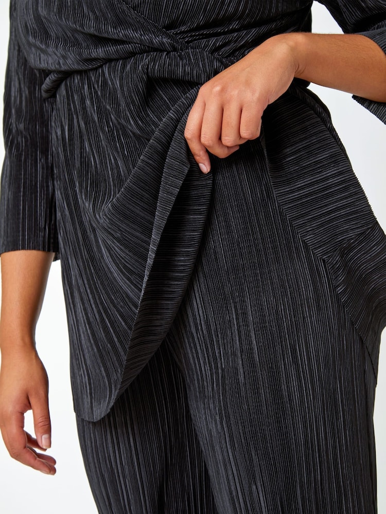 Roman Black Curve Plisse Wide Leg Stretch Trousers - Image 5 of 5 Roman Black Curve Plisse Wide Leg Stretch Trousers - Image 5 of 5