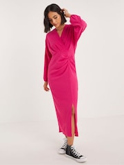 Simply Be Pink Ruched Tree Bark Midi Dress - Image 3 of 4