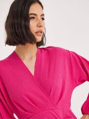 Simply Be Pink Ruched Tree Bark Midi Dress - Image 4 of 4
