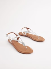 Silver Standard/Wide Fit Forever Comfort® Leather Plait Toe Post Flat Sandals - Image 2 of 6