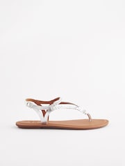 Silver Standard/Wide Fit Forever Comfort® Leather Plait Toe Post Flat Sandals - Image 3 of 6