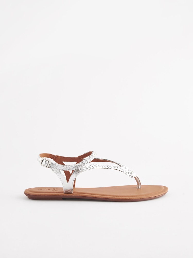 Argent - Sandales plates Forever Comfort® en cuir tressé à bout tressé - Image 3 of 6
