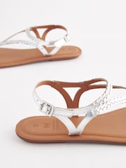 Silver Standard/Wide Fit Forever Comfort® Leather Plait Toe Post Flat Sandals - Image 5 of 6