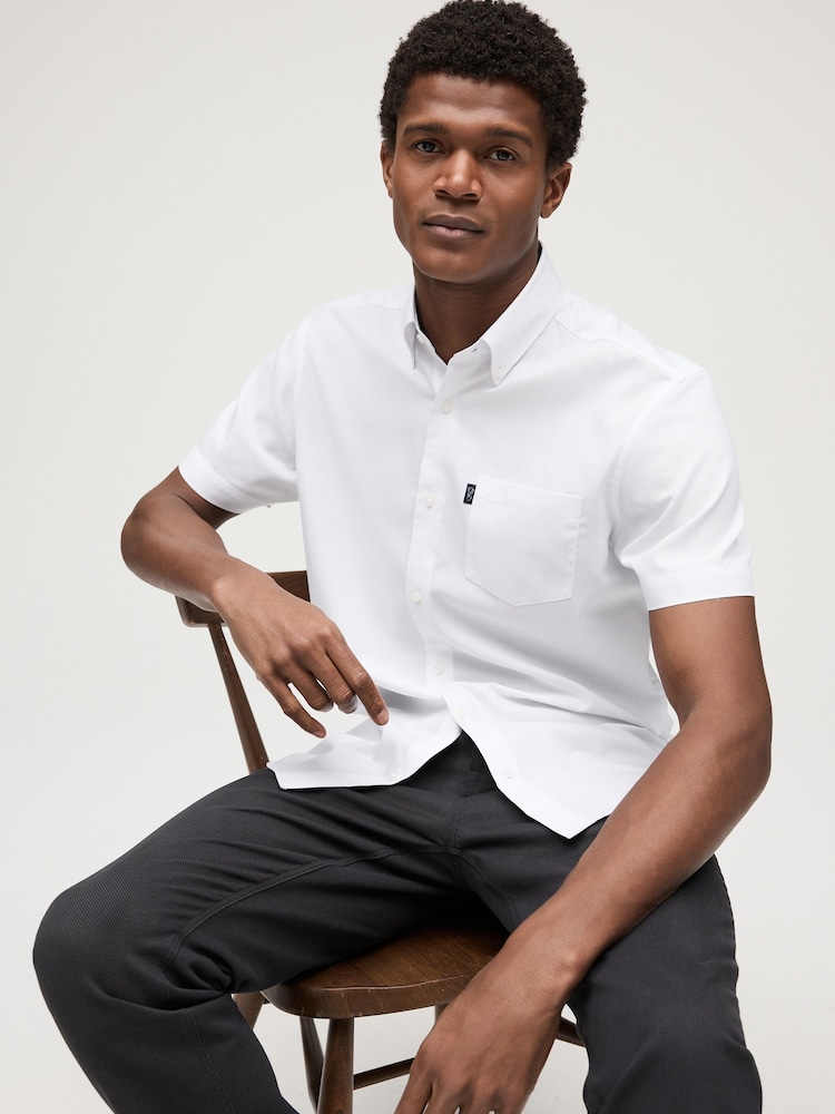 White Slim Fit Short Sleeve Easy Iron Button Down Oxford Shirt - Image 1 of 7