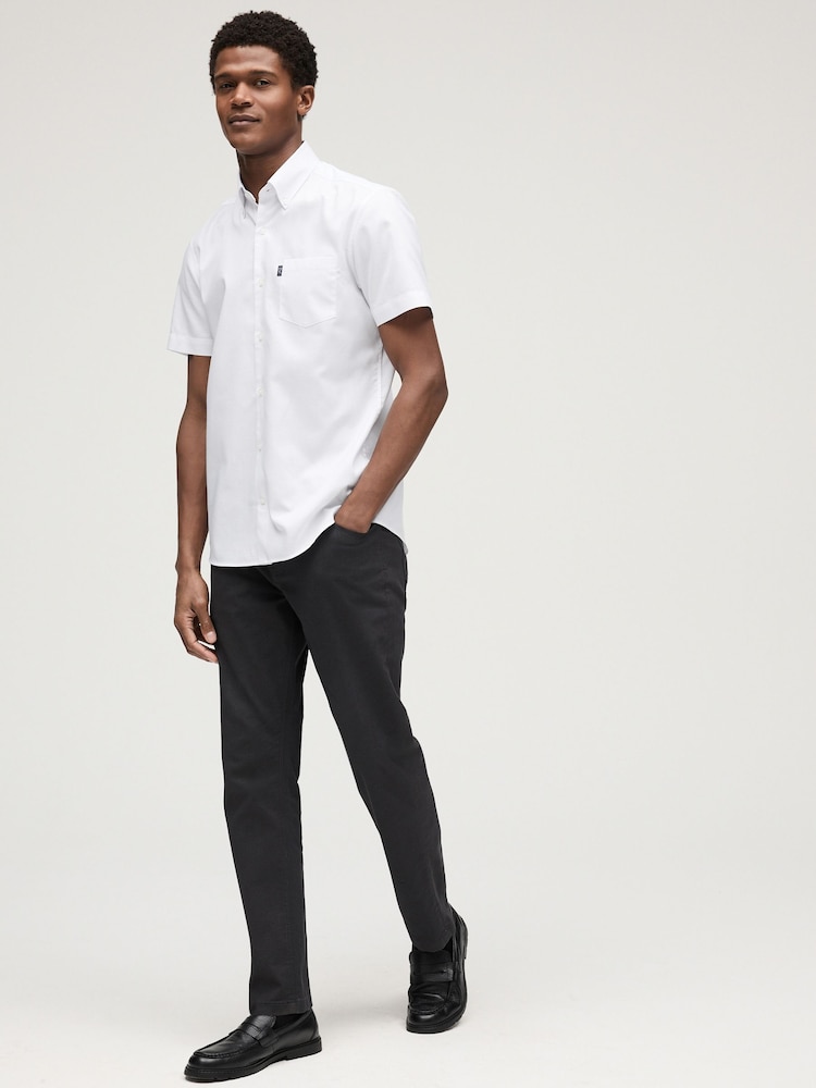 White Slim Fit Short Sleeve Easy Iron Button Down Oxford Shirt - Image 2 of 7