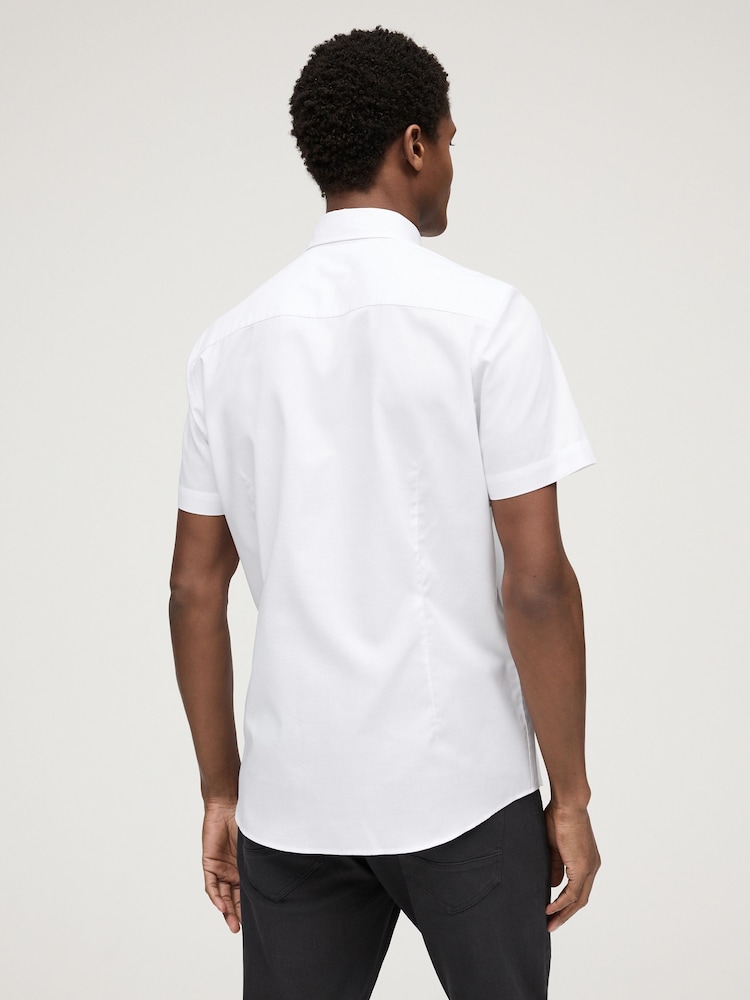 White Slim Fit Short Sleeve Easy Iron Button Down Oxford Shirt - Image 3 of 7