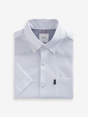 White Slim Fit Short Sleeve Easy Iron Button Down Oxford Shirt - Image 5 of 7