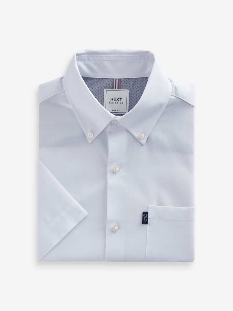 White Slim Fit Short Sleeve Easy Iron Button Down Oxford Shirt - Image 5 of 7