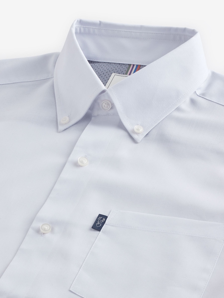White Slim Fit Short Sleeve Easy Iron Button Down Oxford Shirt - Image 6 of 7
