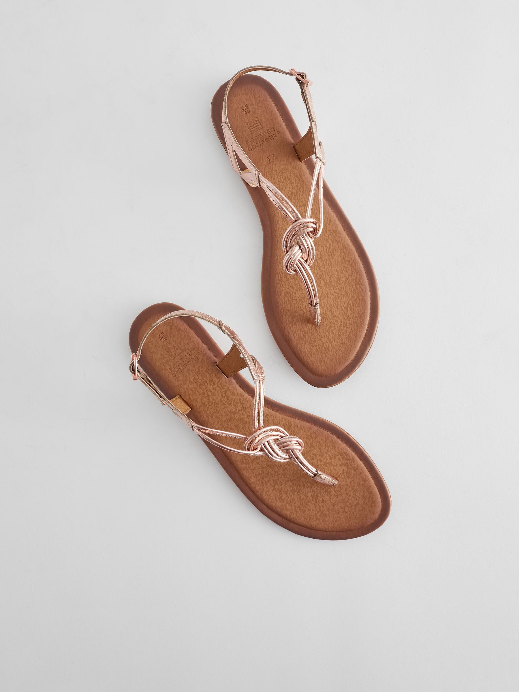 Buy Rose Gold Standard Wide Fit Forever Comfort Leather Knot Sandals from the Next UK online shop