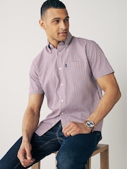 rouge carreau vichy - Standard - Chemise Oxford Easy Iron boutonnée à manches courtes - Image 1 de 8