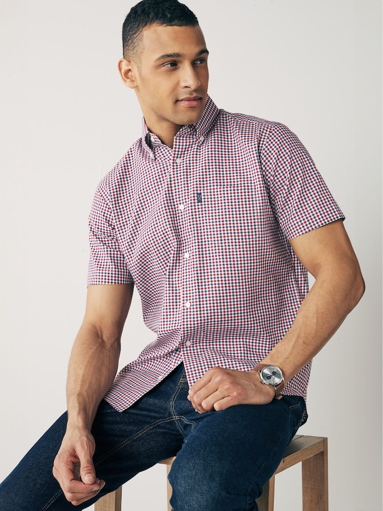 rouge carreau vichy - Standard - Chemise Oxford Easy Iron boutonnée à manches courtes - Image 1 de 8