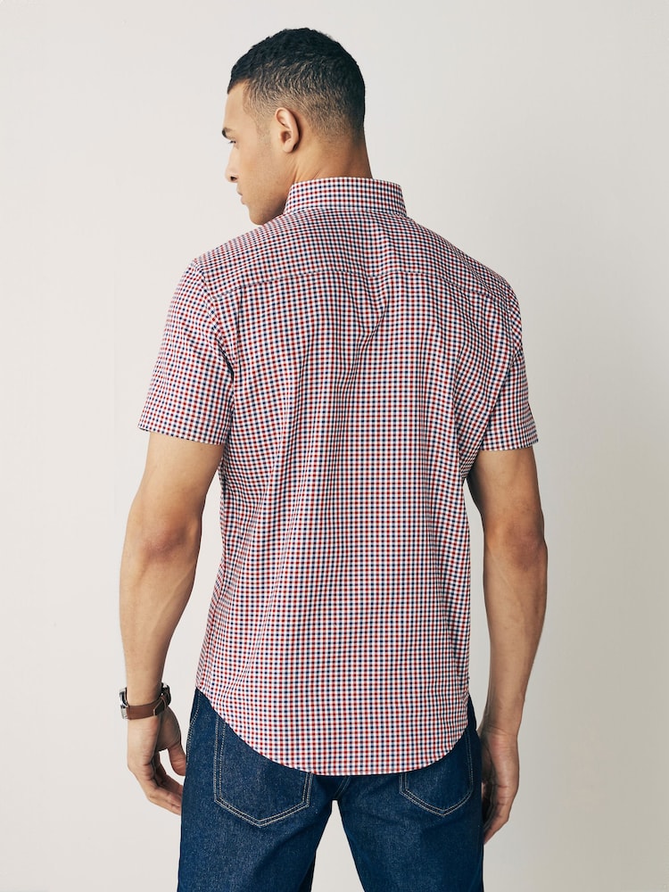 rouge carreau vichy - Standard - Chemise Oxford Easy Iron boutonnée à manches courtes - Image 2 de 8