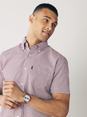 rouge carreau vichy - Standard - Chemise Oxford Easy Iron boutonnée à manches courtes - Image 4 de 8