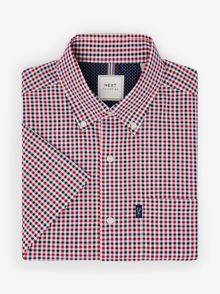 Rood met gingham-ruitje - Standaard - Strijvrij Oxford overhemd met korte mouwen en knopen - Image 5 of 8