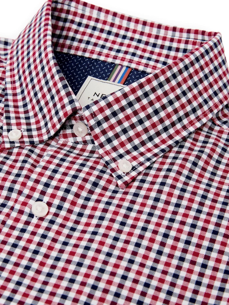 Rood met gingham-ruitje - Standaard - Strijvrij Oxford overhemd met korte mouwen en knopen - Image 6 of 8