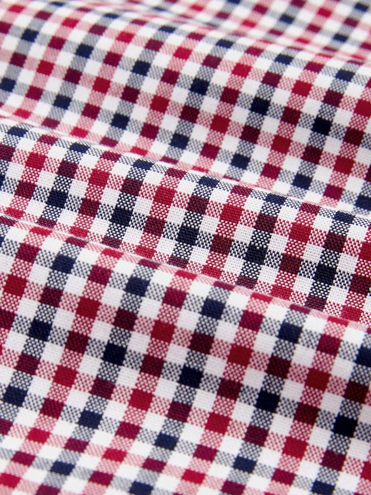 Rood met gingham-ruitje - Standaard - Strijvrij Oxford overhemd met korte mouwen en knopen - Image 7 of 8