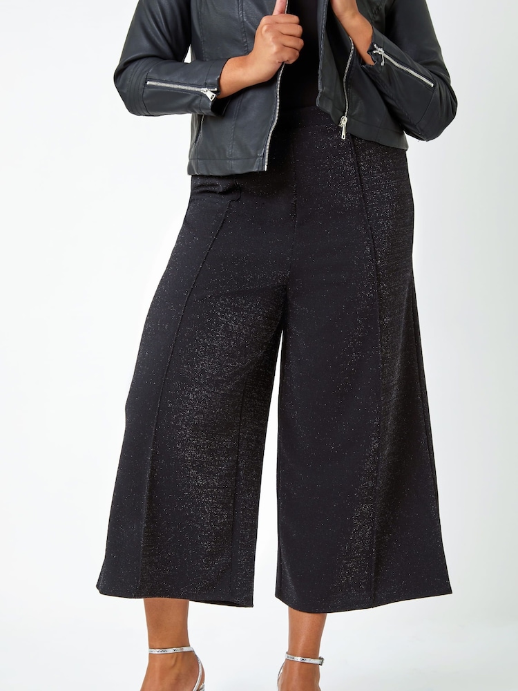 Roman Black Curve Wide Leg Glitter Stretch Trousers - Image 1 of 5