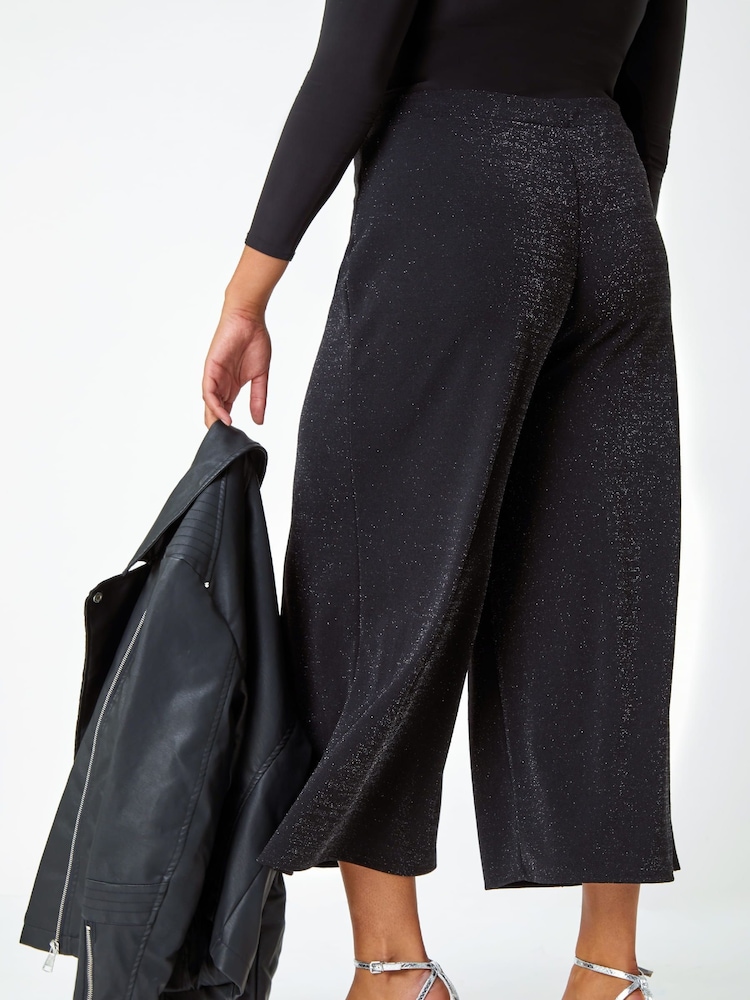Roman Black Curve Wide Leg Glitter Stretch Trousers - Image 2 of 5