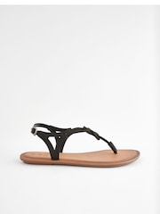 Black Standard/Wide Fit Forever Comfort® Leather Knot Sandals - Image 2 of 6