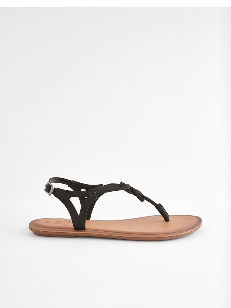 Black Standard/Wide Fit Forever Comfort® Leather Knot Sandals - Image 2 of 6