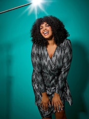Roman Metallic Curve Shimmer Stretch Wrap Dress - Image 2 of 5