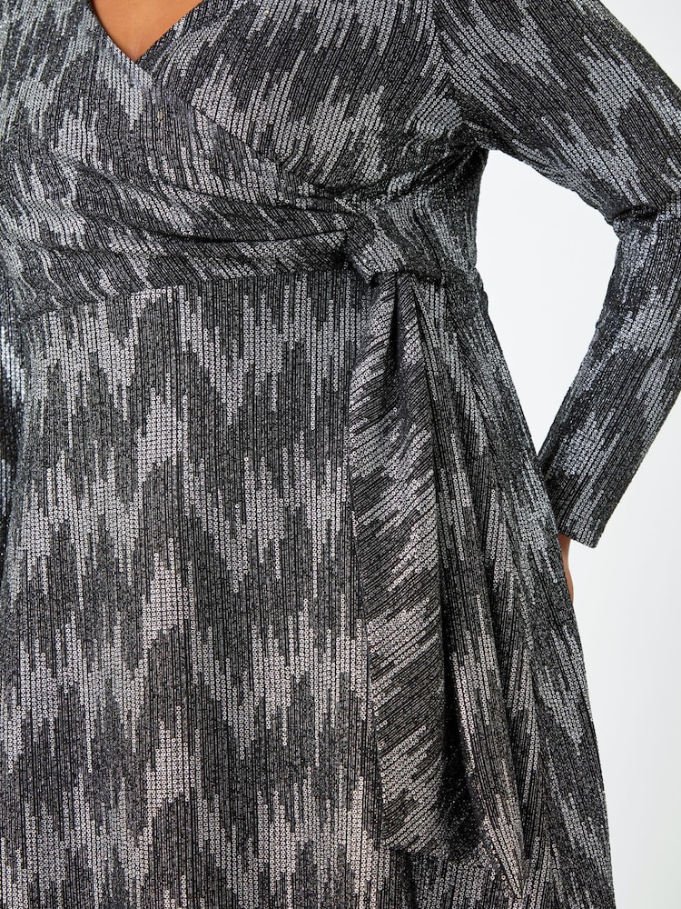 Roman Metallic Curve Shimmer Stretch Wrap Dress - Image 5 of 5
