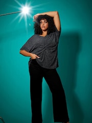 Roman Metallic Curve Twist Front Glitter Stretch Top - Image 3 of 5