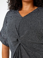 Roman Metallic Curve Twist Front Glitter Stretch Top - Image 5 of 5