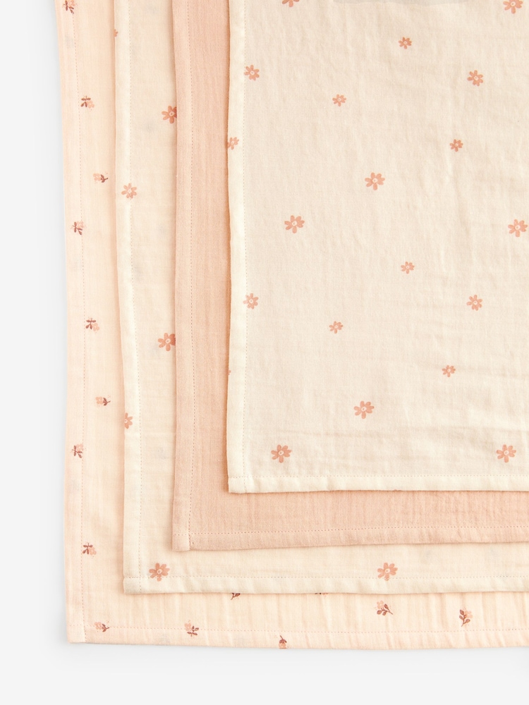Neutral Ditsy Printed Baby Muslins 100% Cotton Cloths 4 Pack - Image 7 of 10
