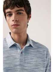 Blue Textured Textured 100% Cotton Polo Shirt - Image 1 of 7